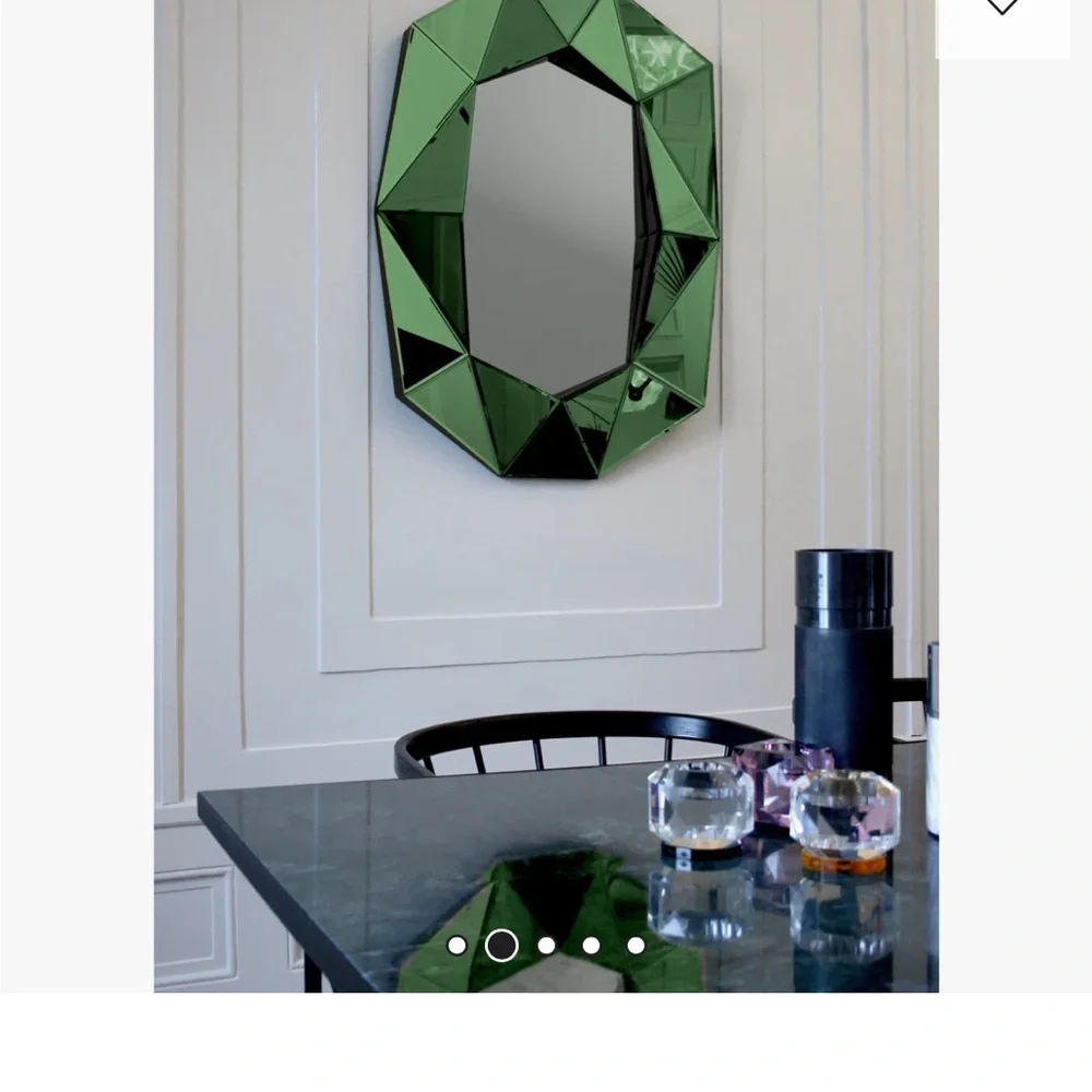 Faceted Green Geometric Wall Mirror - Modern Decorative Accent